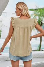 Crew Neck Swiss Dot Short Ruffle Sleeve Top | Mixtshop LLC