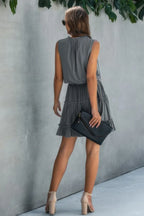 Sleeveless Tie Neck Frill Trim Tiered Layer Dress | Mixtshop LLC