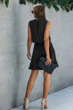 Sleeveless Tie Neck Frill Trim Tiered Layer Dress | Mixtshop LLC