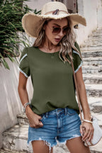 Color Block Trim Flutter Sleeve Round Neck Top | Mixtshop LLC