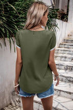 Color Block Trim Flutter Sleeve Round Neck Top | Mixtshop LLC