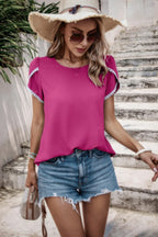 Color Block Trim Flutter Sleeve Round Neck Top | Mixtshop LLC
