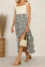 Boho Floral Print Midi Skirt Casual Side Slit Skirt | Mixtshop LLC