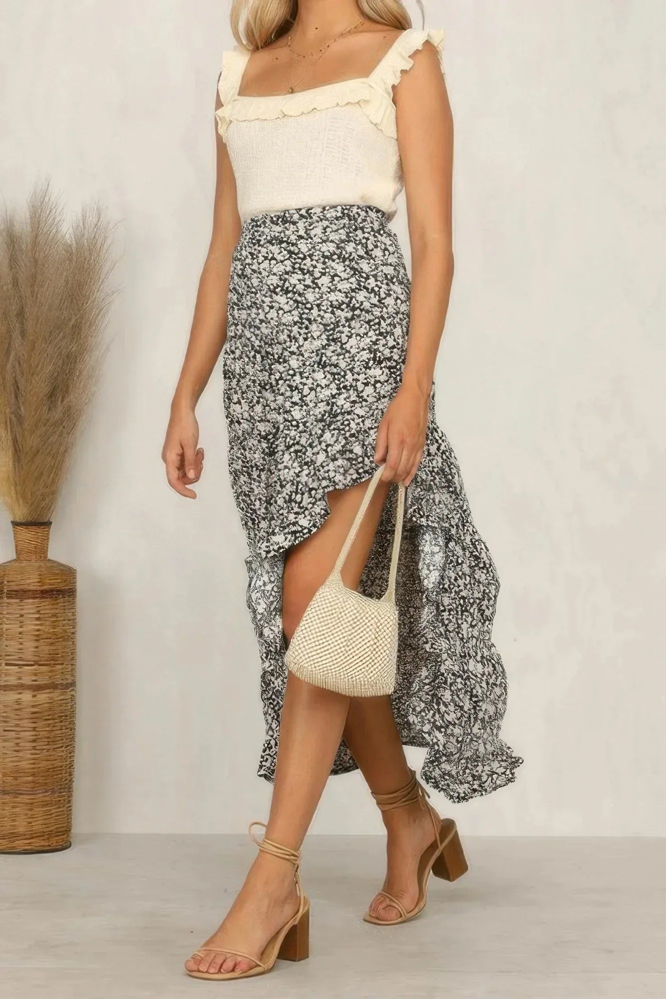 Boho Floral Print Midi Skirt Casual Side Slit Skirt | Mixtshop LLC