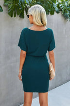 Boat Neck One-shoulder Short Sleeves Tie Dress | Mixtshop LLC