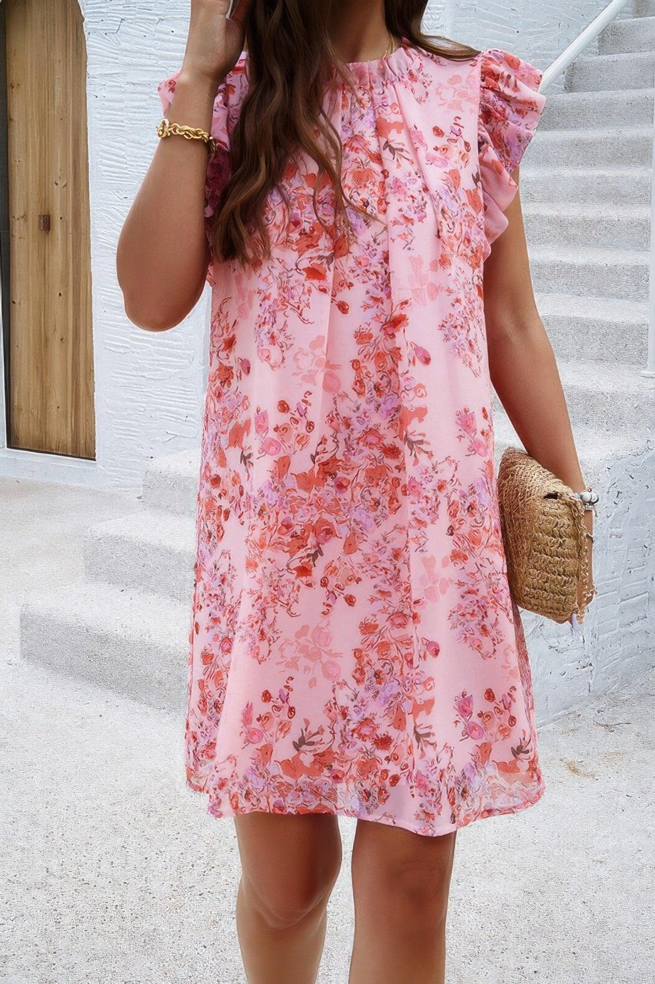 Floral Print Elegant Sleeveless Ruffle A Line Dress | Mixtshop LLC Main image