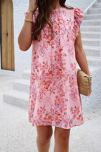 Floral Print Elegant Sleeveless Ruffle A Line Dress | Mixtshop LLC