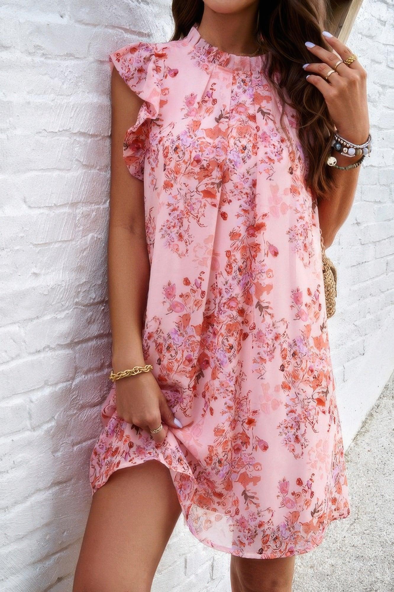 Floral Print Elegant Sleeveless Ruffle A Line Dress | Mixtshop LLC