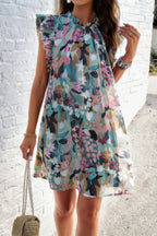 Floral Print Elegant Sleeveless Ruffle A Line Dress | Mixtshop LLC