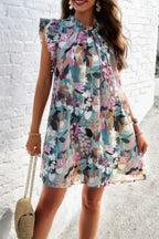 Floral Print Elegant Sleeveless Ruffle A Line Dress | Mixtshop LLC