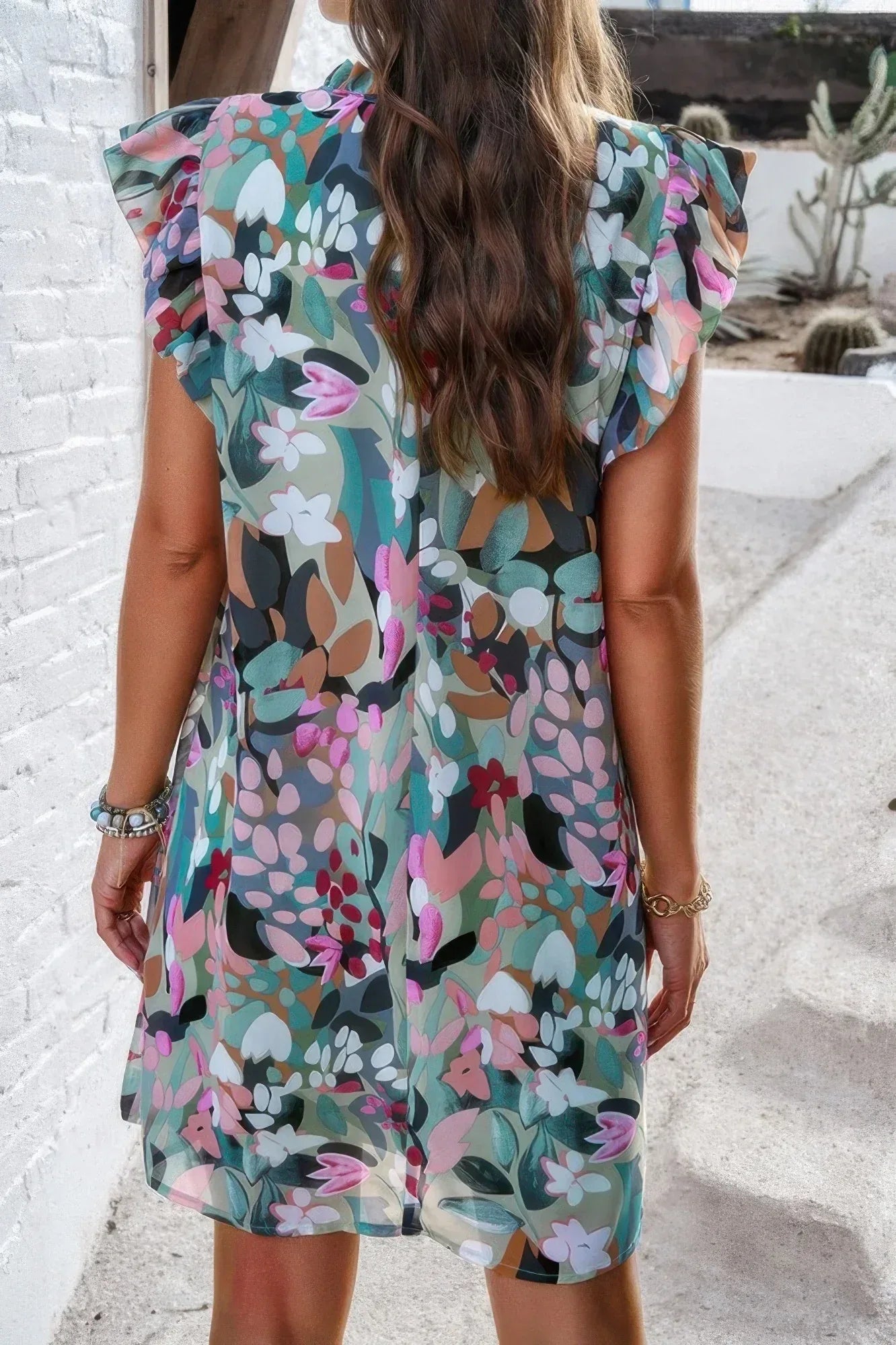Floral Print Elegant Sleeveless Ruffle A Line Dress | Mixtshop LLC