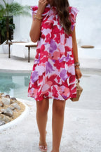 Floral Print Elegant Sleeveless Ruffle A Line Dress | Mixtshop LLC