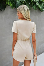 Stretch Belted Plunge Neck Wrap Knot Side Romper | Mixtshop LLC