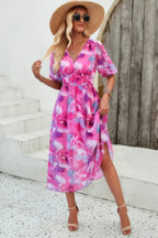 Floral V Neck Puffed Sleeve High Waist Dress | Mixtshop LLC