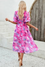 Floral V Neck Puffed Sleeve High Waist Dress | Mixtshop LLC