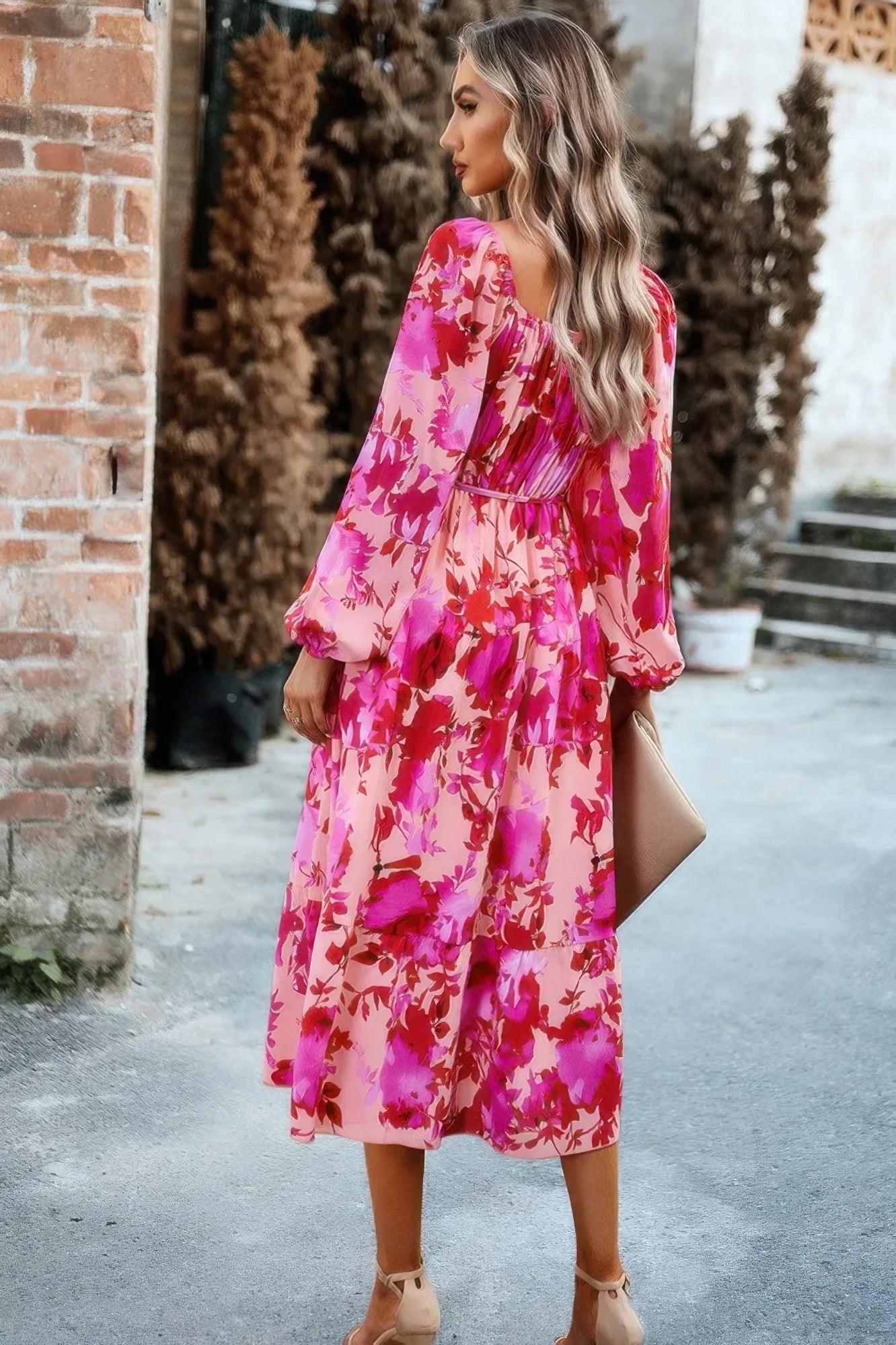 Floral High Elastic Waist Square Neck Pocket Dress | Mixtshop LLC