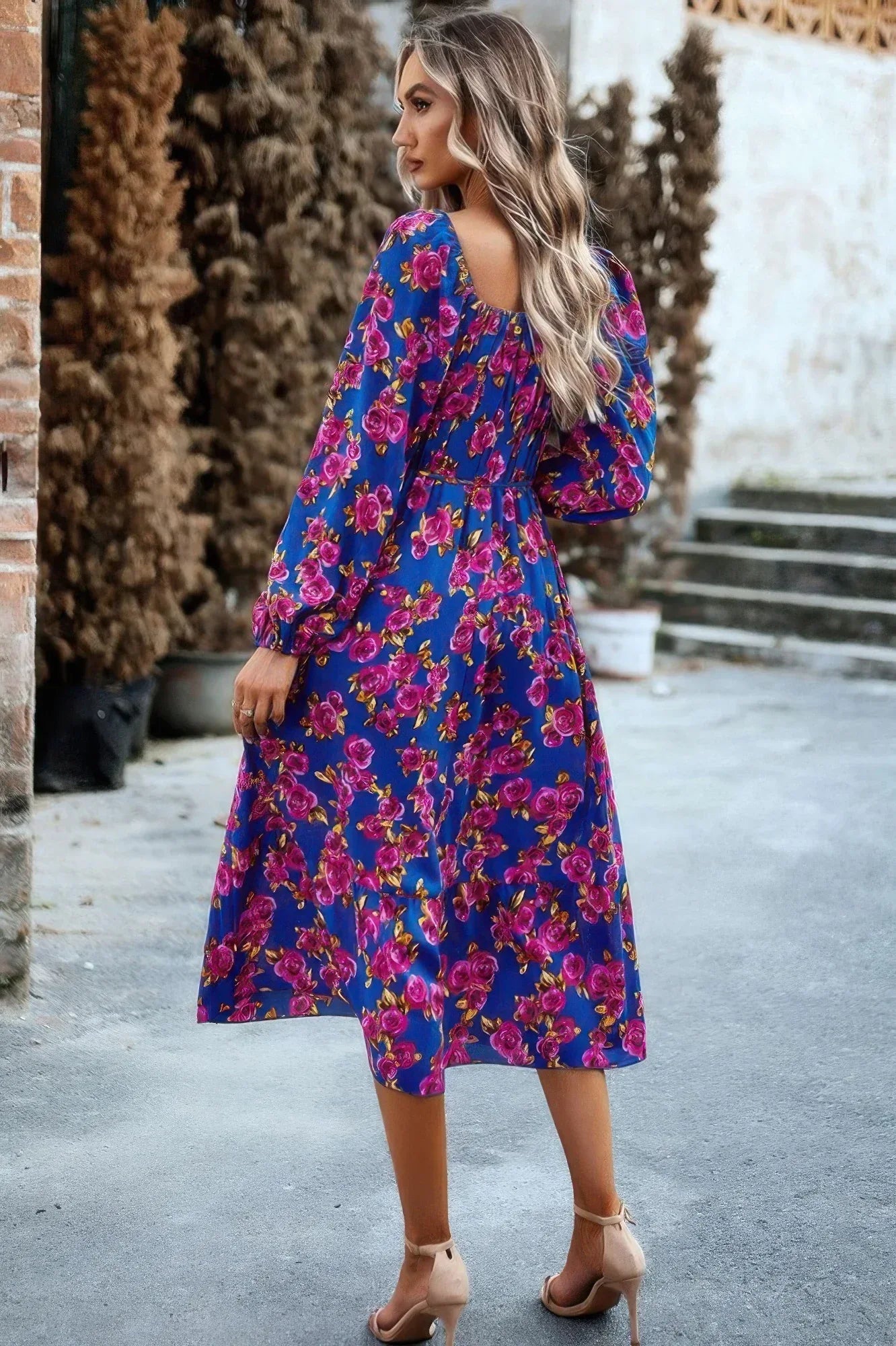 Floral High Elastic Waist Square Neck Pocket Dress | Mixtshop LLC