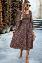 Floral High Elastic Waist Square Neck Pocket Dress | Mixtshop LLC