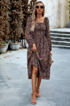 Floral High Elastic Waist Square Neck Pocket Dress | Mixtshop LLC