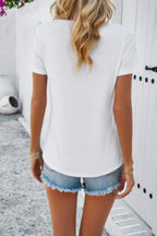 Solid V Neck Cut Out Short Sleeve Loose Shirt | Mixtshop LLC