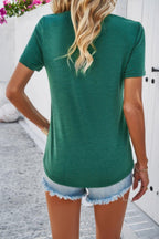 Solid V Neck Cut Out Short Sleeve Loose Shirt | Mixtshop LLC