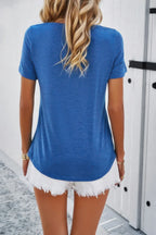 Solid V Neck Cut Out Short Sleeve Loose Shirt | Mixtshop LLC