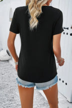Solid V Neck Cut Out Short Sleeve Loose Shirt | Mixtshop LLC