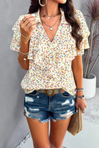Floral Printed Ruffle Sleeve V Neck Loose Blouse | Mixtshop LLC