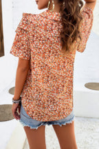 Floral Printed Ruffle Sleeve V Neck Loose Blouse | Mixtshop LLC