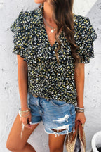 Floral Printed Ruffle Sleeve V Neck Loose Blouse | Mixtshop LLC
