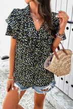 Floral Printed Ruffle Sleeve V Neck Loose Blouse | Mixtshop LLC