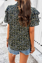 Floral Printed Ruffle Sleeve V Neck Loose Blouse | Mixtshop LLC