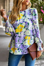 Floral Contrast Lace Trim Split Top | Mixtshop LLC