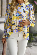 Floral Contrast Lace Trim Split Top | Mixtshop LLC
