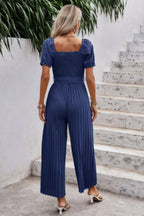 Square Neck Ruffle Trim Belted Pleated Jumpsuit | Mixtshop LLC