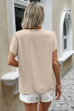 Solid Button Trim V Neck Loose Fit Blouse | Mixtshop LLC