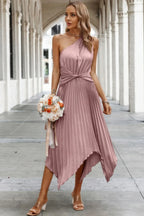 Twist Front Pleated One Shoulder Long Dress | Mixtshop LLC