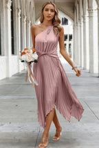 Twist Front Pleated One Shoulder Long Dress | Mixtshop LLC