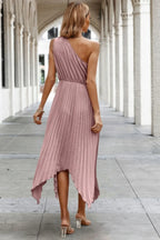 Twist Front Pleated One Shoulder Long Dress | Mixtshop LLC