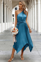Twist Front Pleated One Shoulder Long Dress | Mixtshop LLC