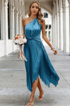 Twist Front Pleated One Shoulder Long Dress | Mixtshop LLC