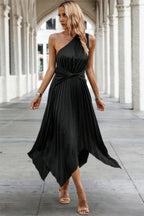 Twist Front Pleated One Shoulder Long Dress | Mixtshop LLC