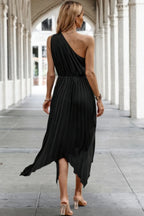 Twist Front Pleated One Shoulder Long Dress | Mixtshop LLC