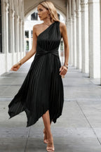 Twist Front Pleated One Shoulder Long Dress | Mixtshop LLC