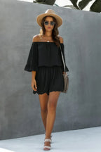Chiffon Off Shoulder Flare Sleeves Loose Fit Romper | Mixtshop LLC