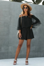 Chiffon Off Shoulder Flare Sleeves Loose Fit Romper | Mixtshop LLC