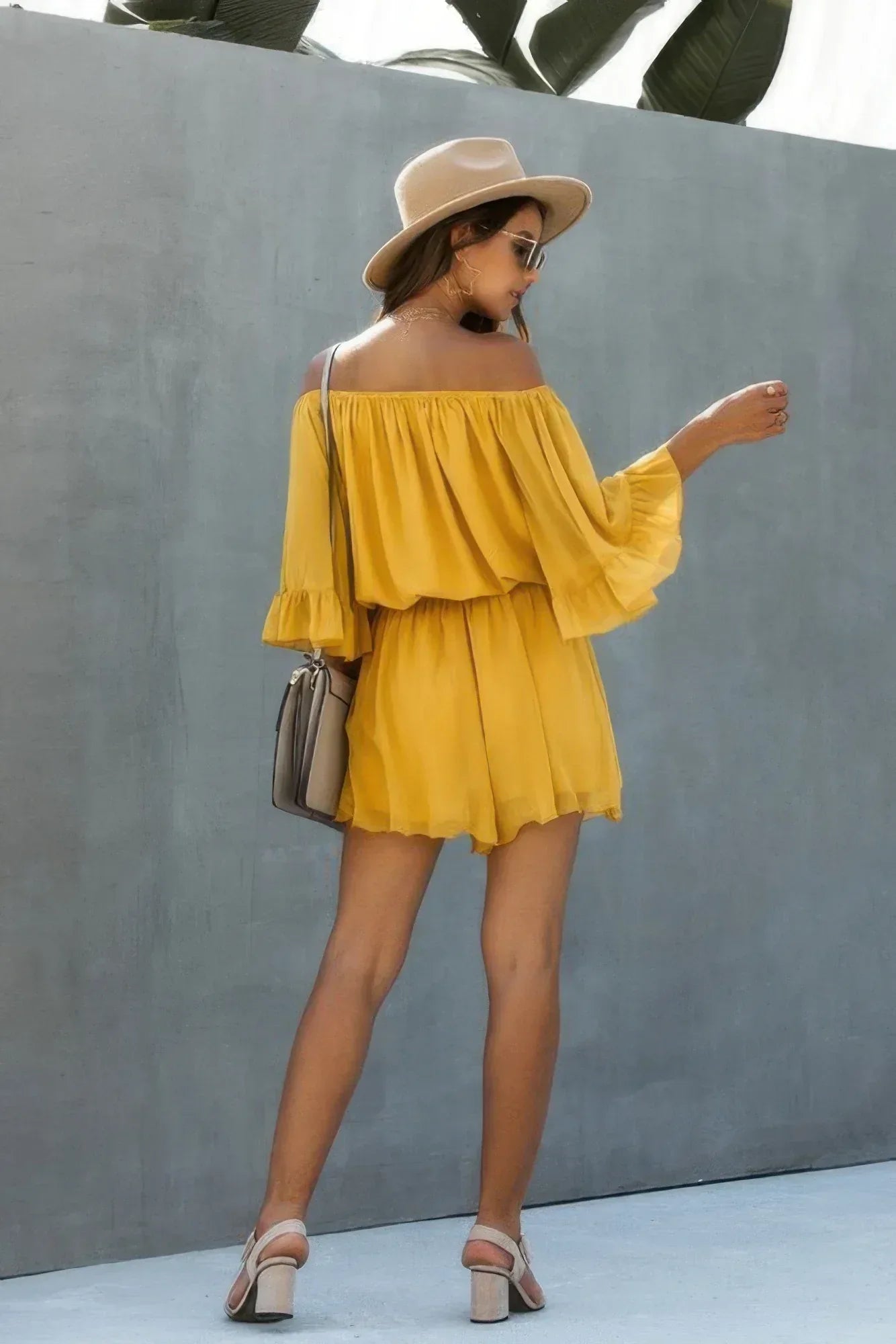 Chiffon Off Shoulder Flare Sleeves Loose Fit Romper | Mixtshop LLC