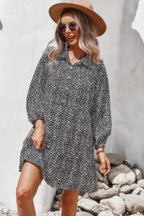Animal Print Button Down A Line Lantem Sleeve Dress | Mixtshop LLC