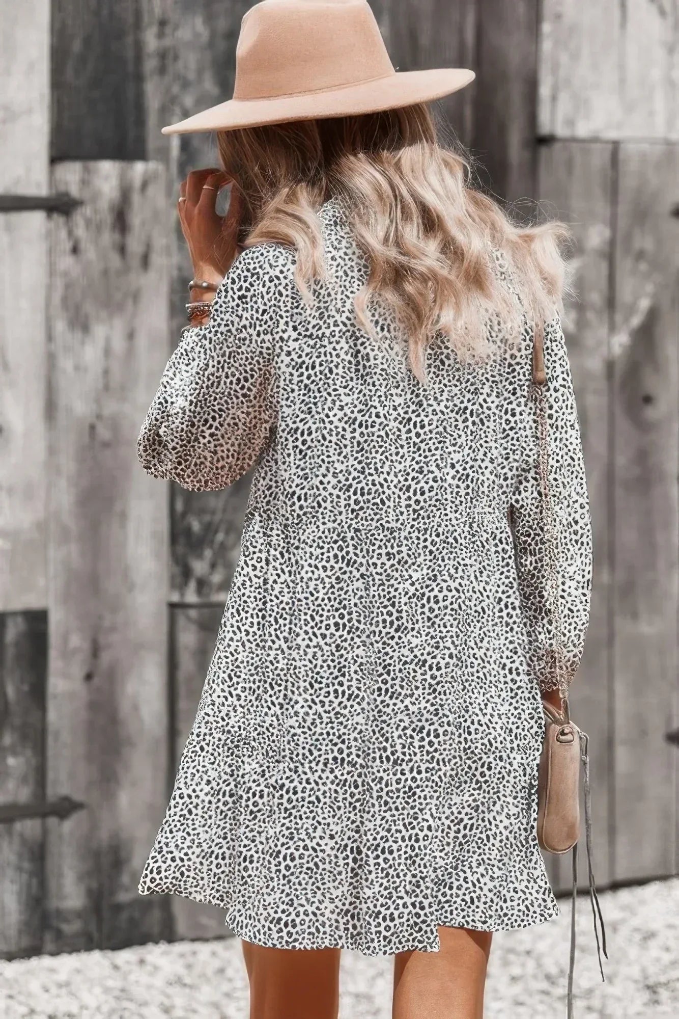 Animal Print Button Down A Line Lantem Sleeve Dress | Mixtshop LLC