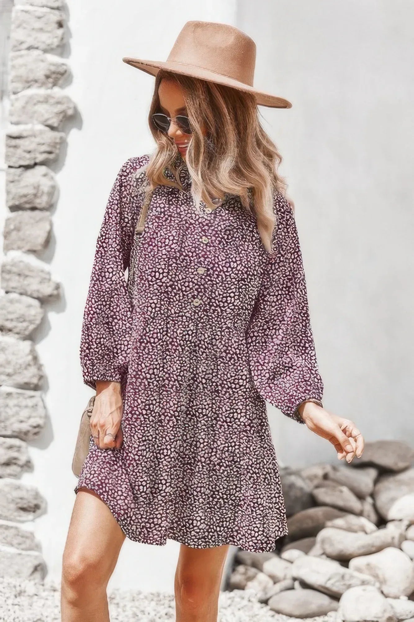 Animal Print Button Down A Line Lantem Sleeve Dress | Mixtshop LLC